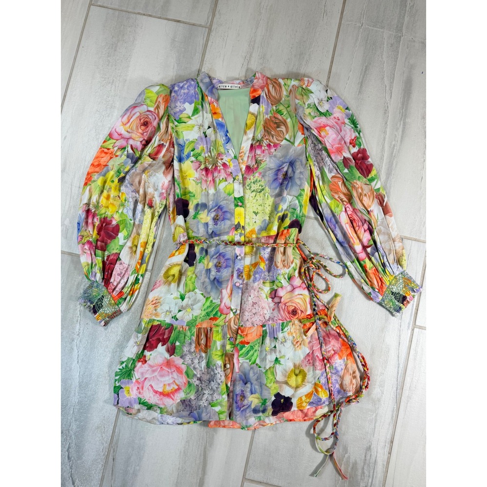 New Alice + Olivia Dawn Floral Antonette Button Front Mini Dress Size 2